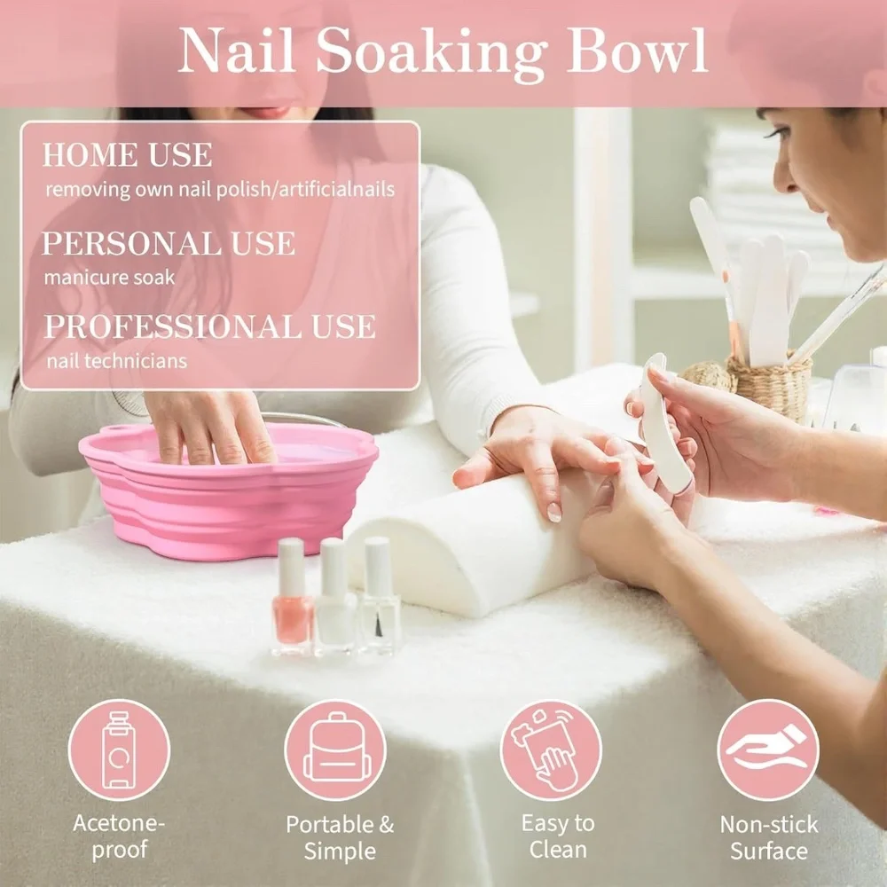 Pink Silicone Nail Soaking Bowl And Tools